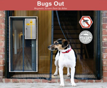 Bugs Out - Magnetic Screen Door by Atlas, Heavy Duty Mesh with Full Frame Velcro, 26 Sewn-in Magnets Fit Door Openings up to 82"*33" MAX. Easy Installation, No Gap, No Falling, 12-Month Warranty