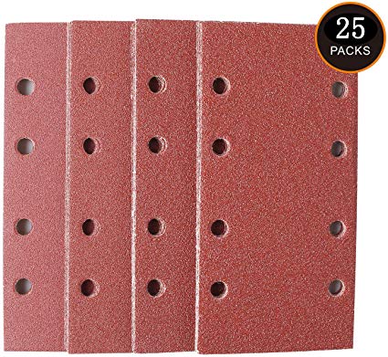 TACKLIFE 25PCS 1/3 Sanding Sheets, 93x185mm Sanding Pads for Multi-Sander PSM 200 AES, PSM 18 LI, PSM160 and Other Rectangular Sander, Hook Loop, Each Assorted 40/60/80 Grits, 10Pcs 120 Grits,ASD05C