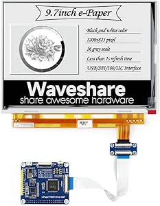 waveshare 9.7inch E-Ink Display HAT Compatible with Raspberry Pi4B/3B /3B/2B/B /A /Zero/Zero W/WH/Zero 2W 1200x825 Resolution IT8951 Controller USB/SPI/I80 Interface Supports Partial Refresh