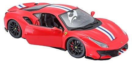 Ferrari 488 Pista Red with White and Blue Stripes 1/24 Diecast Model Car by Bburago 26026