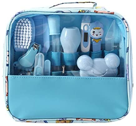 Moonvvin Baby Care Kit 13pcs/Set Newborn Grooming Set Essential Healthcare Accessories for Travelling Home Use with Carry Bag (Blue)