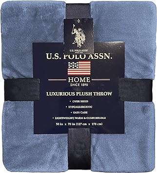 U.S. Polo Assn. Oversized Lightweight Throw Blanket for Bed/Sofa - Soft Fleece Couch Blankets and Throws - Cozy Decorative Bedding - 50"x70"/Zenith Blue