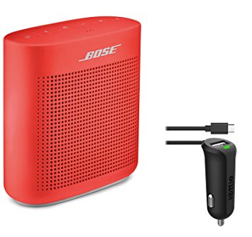 Bose Soundlink Color II Coral Red Bluetooth Speaker & Car Charger Bundle