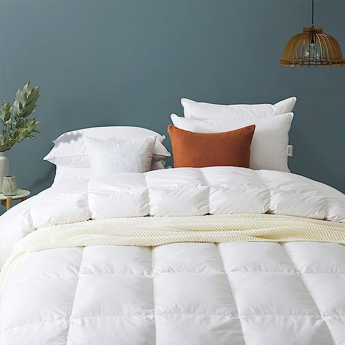 Cosybay Cotton Quilted White Feather Comforter Filled with Feather & Down –Luxurious Hotel Bedding Comforter - Heavyweight Down Duvet Insert or Stand-Alone – King Size (106×90 Inch)