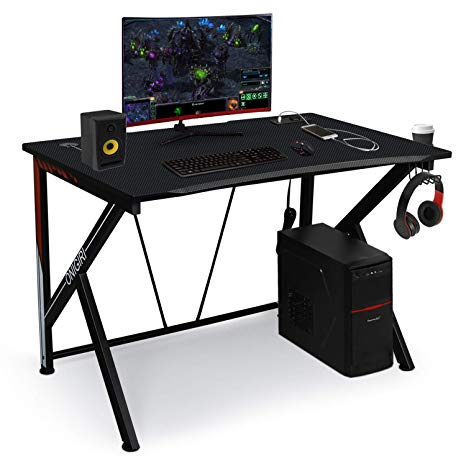 Gaming Desk Computer Table 45.66" Large E-Sports Home Computer Desk with Multi-Function Socket Large Carbon Fiber Surface,Heavy Duty Construction for Home or Office Workstation Game Table