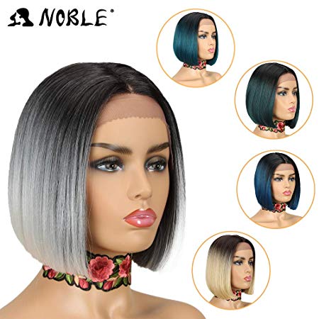 NOBLE Ombre BOB Wig Lace Front Synthetic Wig Middle Part Colorful BOB Hair Wig fashion and smart for Black Woman (10inches, 3T1B/GWHT)