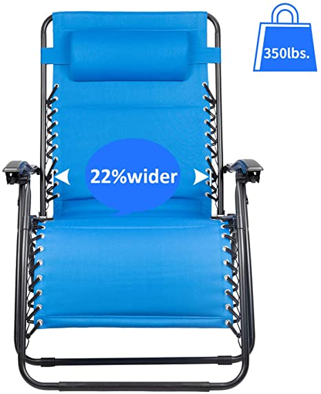 Homall Oversized Zero Gravity Chair XL Padded Lounge Chair Patio Recliner Folding Outdoor Adjustable Lawn Chair Support 400lbs with Headrest Pillow (Blue)