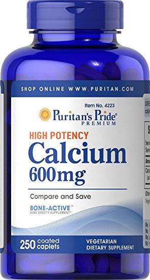 Puritan's Pride Calcium Carbonate 600 mg-250 Coated Caplets