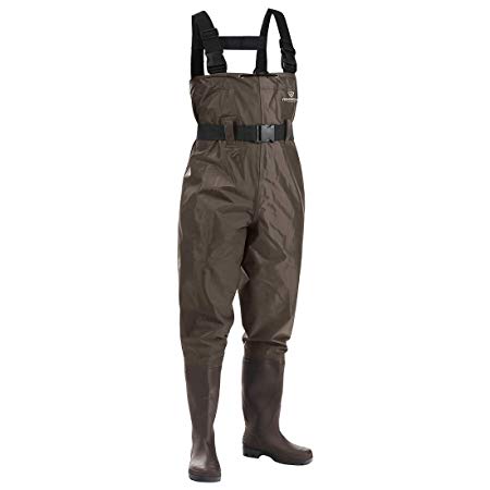 FISHINGSIR Chest Fishing Waders Hunting Bootfoot with Wading Belt Waterproof Nylon and PVC Cleated Wading Boots for Men Women