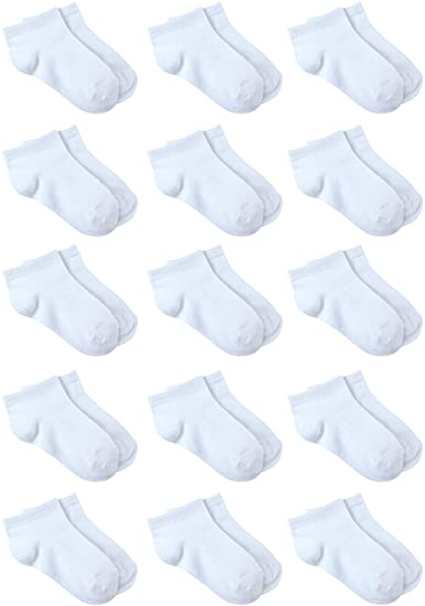 Cooraby 15 Pack Kids' Half Cushion Low Cut Athletic Ankle Socks Boys Girls Ankle Socks