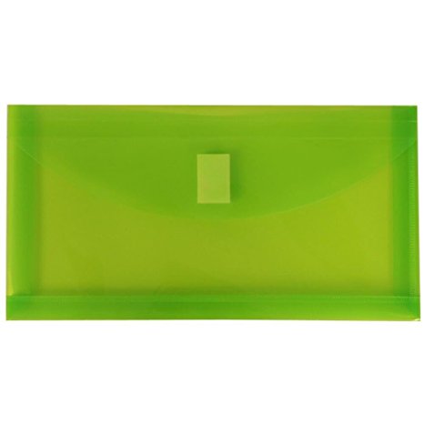 JAM Paper #10 Plastic Filing Envelopes - Hook and Loop Closure - 5 1/4" x 10" - Lime Green - 12/pack
