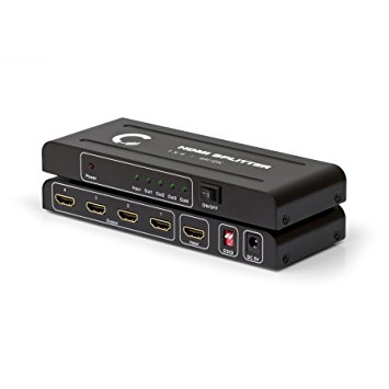Expert Connect | 1x4 HDMI Splitter | 4 Port | 1 in - 4 out | Ultra HD 4K/2K | Full HD/3D | 1080P | HDMI 1.4 | HDTV | PS4 / PS3 | XboxOne / 360 | DVD | Blu-ray | DTS Digital | Dolby Digital