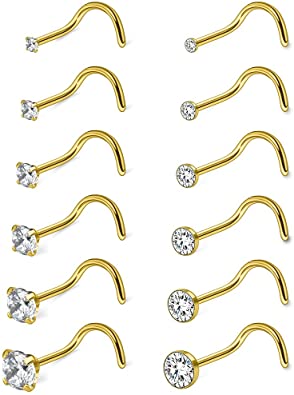 Ruifan 18G 1.5mm 2mm 2.5mm 3mm 3.5mm 4mm Round Diamond CZ Nose Screw Studs Rings Piercing Jewelry 4-12PCS