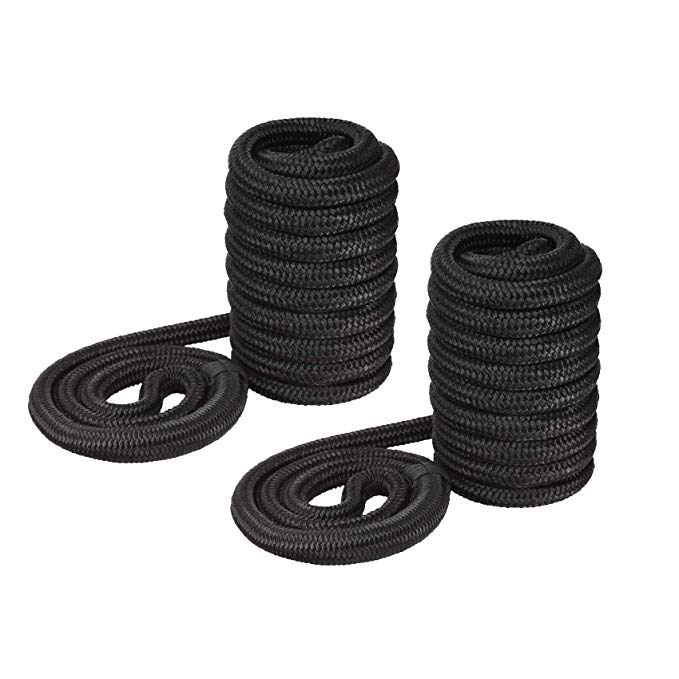 Norestar Set of Two Marine Double Braided Nylon Dock Lines for Boat, Black