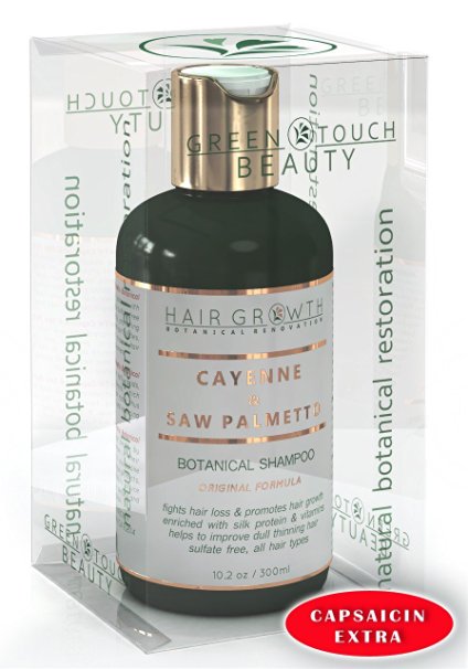 Anti-Hair Loss Shampoo Cayenne Saw Palmetto / Organic Shampoo SLS-Free. Scalp Stimulating Botanical Formula Hair Growth Therapy Natural DHT Blocker and Alopecia Prevention ( 10.2 Oz)