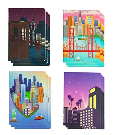 Memo Book – 12-Pack Mini Notebooks, 4 City View Designs, Field Notebook, Pocket Journal for Kids, Perfect for Journaling, Diary, Note Taking, Soft Cover, 16 Ruled Sheets Each, 3.5 x 5 Inches