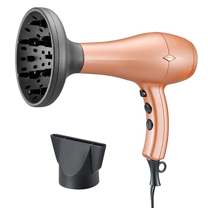 NITION Negative Ions Ceramic Hair Dryer with Diffuser Attachment Ionic Blow Dryer Quick Drying,1875 Watt 2 Speed / 3 Heat Settings,Cool Shot Button,Lightweight,Champagne Gold