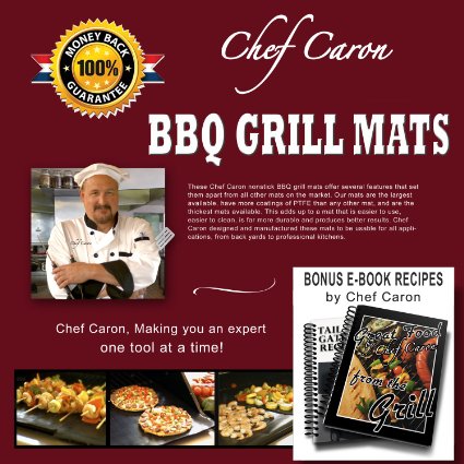 Chef Caron® BBQ Grill Mat, Set of 2 Nonstick, Ultra-slick, Extra Thick - Designed for the Professional 17 x 13"