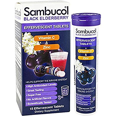 Sambucol Original - Plus Vitamin C and Zinc - Effervescent Tabs - 15 Count - Pack of 2