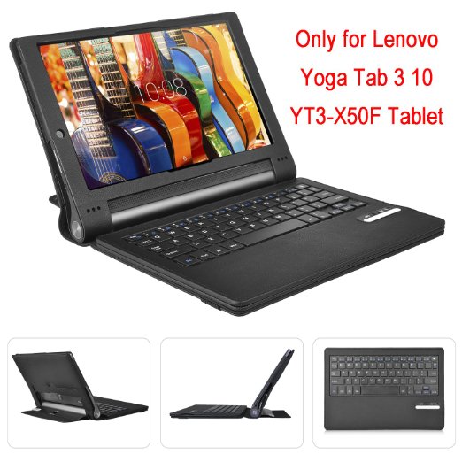 Lenovo Yoga tab 3 10 keyboard case KuGi  High quality Ultra-thin Detachable Bluetooth Keyboard Stand Portfolio Case  Cover for Lenovo Yoga tablet 3 10 tablet Black