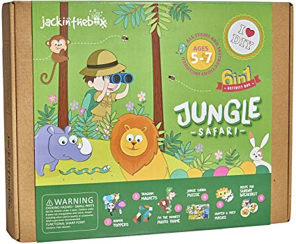 jackinthebox Jungle Themed Art and Craft Kit for Kids | 6 Crafts-in-1 | Great Gift for Boys and Girls Ages 5-7 Years | Includes Felt and Foam Activities | Learning Stem Toy (6-in-1)