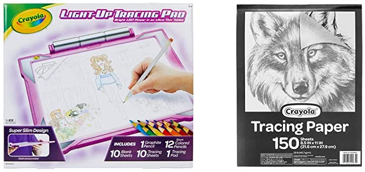 Crayola Light Up Tracing Pad Pink with 150ct Tracing Paper, Amazon Exclusive Bundle, Gift for Girls & Boys, Ages 6