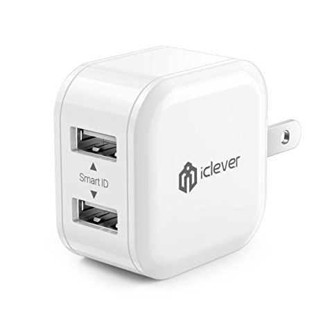 iClever BoostCube Mini IC-TC06 12W Dual Port Home/Travel USB Wall Charger with Foldable Plug for iPhone 7 / 6s / Plus, iPad Air 2 / mini 3, Galaxy S7 / S6 / S6 Edge / Edge , Note 5 and More, White