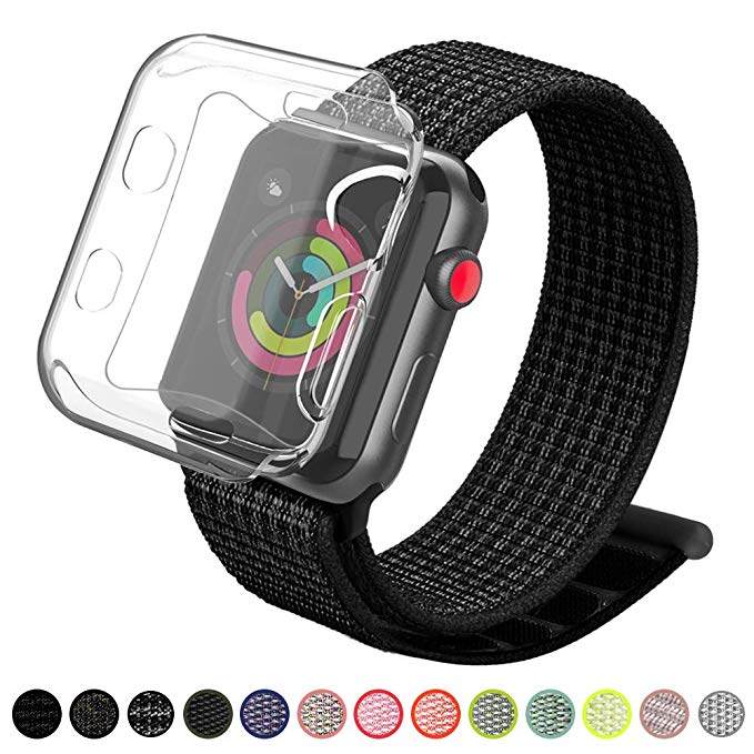 YIUES Compatible with Apple Watch Band 38mm 42mm, Soft Breathable Lightweight Nylon Sport Loop Replacement iWatch Band Compatible with Apple Watch Series 3/2/1