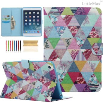 iPad Mini Case,Mini 2/3 Case - LittleMax(TM) Synthetic Leather Stand Case [Card Holder] Stylish Flip Folio Wallet Case Cover for iPad Mini 1/2/3 [Free Cleaning Cloth,Stylus Pen]--#1 Diamond Flowers