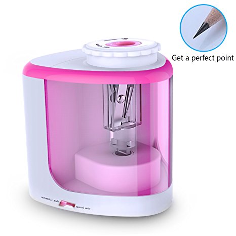 Pencil Sharpener, MROCO Dual-Mode Operation Pencils Sharpener Battery Operated and Manual Pencil Sharpener for Pencils Automatic Pencil Cutter Safe Electric Pencil Sharpener for Kids,Adults(Pink)