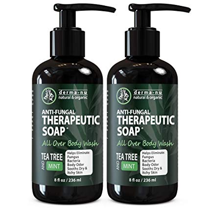 Antifungal Antibacterial Soap & Body Wash - Natural Fungal Treatment with Tea Tree Oil for Jock Itch, Athletes Foot, Body Odor, Nail Fungus, Ringworm, Eczema & Back Acne - For Men and Women - 2 Pack
