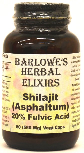 Shilajit Extract 20 Fulvic Acid - 60 550mg VegiCaps - Stearate Free Bottled in Glass