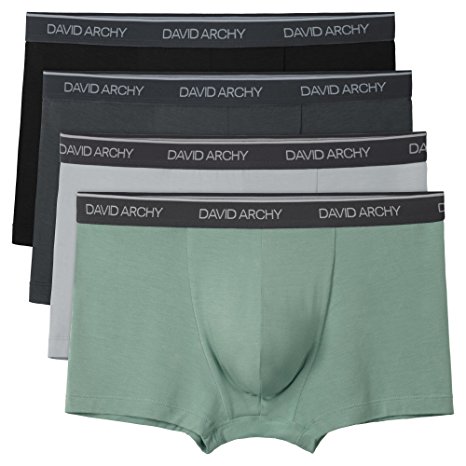 David Archy Men's 4 Pack Ultra Soft Comfy Breathable Bamboo Rayon Trunks Underwear No Fly