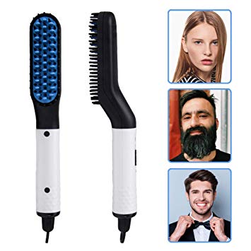 Beard Straightener for Men, Owlbbabies Multifunctional Beard & Hair Straightening Comb Brush，Electric Hair Styler Fast Heating with Dual Voltage Great for Travel (white)