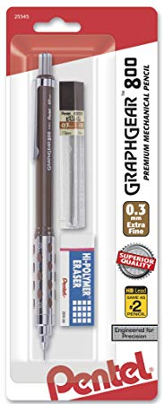 Pentel Graph Gear 800 Mechanical Drafting Pencil, 0.3mm, Brown Barrel with Lead (PG803LZBP)