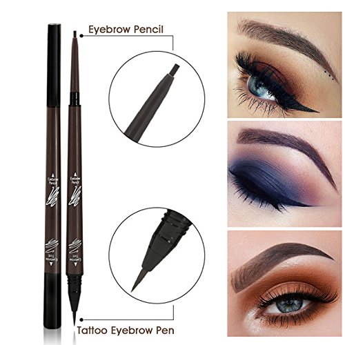 Tattoo Eyebrow Pen by PrettyDiva, Waterproof Long Lasting Smudgeproof Tint Ink Brow Gel for Creating Natural Eye Makeup (Brown)