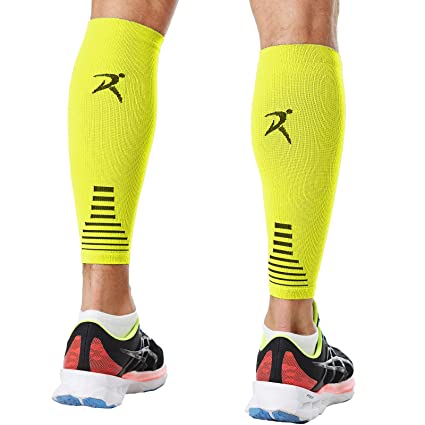 Calf Compression Sleeves Men Women Shin Splints Running (Pair Fluorescent) (L)