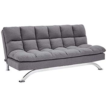 Sunrise Coast Geneva Fabric-Upholstery Futon Couch with Stainless-Steel Legs, Harbor Gray