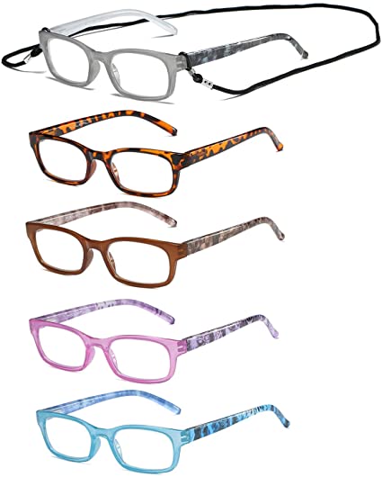 HILBALM 5 Pairs Fashion Ladies Reading Glasses Spring Hinge Pattern Design Readers For Women