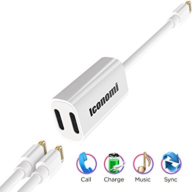 iPhone / 7Plus/ 8 / 8Plus/ X Adapter & Splitter, 2 in 1 Dual Lightning Headphone Jack Audio   Charge Cable Adapter, Compatible for iOS 11 or later, Sync,Music Control,Charge Function at the same time