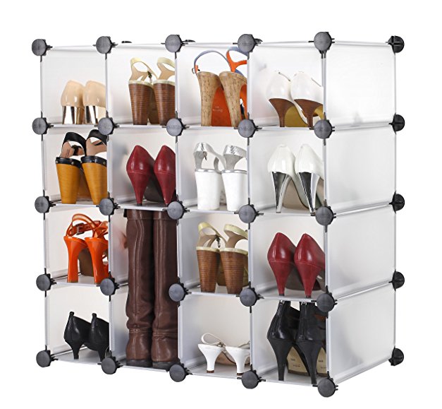 VonHaus 16x Interlocking Storage Shelves - White | Make into Any Size and Shape | Organise Clothing, Shoes, Toys