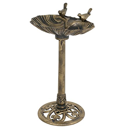 ZENY Birdbath Pedestal Bird Bath Garden Decor Sitting Pair of Birds (Antique Gold)