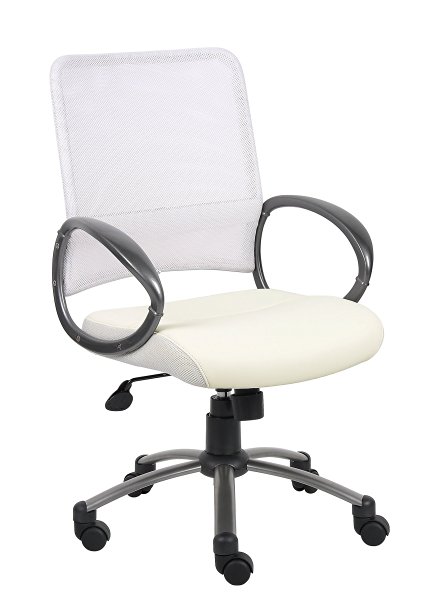 Boss Mesh Back with Pewter Finish Task Chair, White
