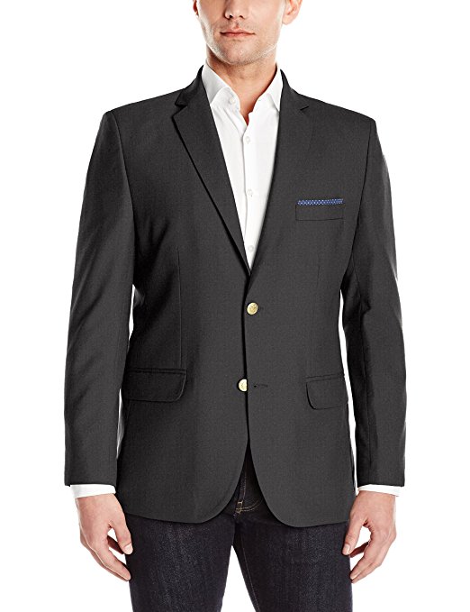 Greg Norman Men's Two Button Center Vent Blazer with Built in Pocket Square
