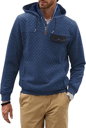 JMIERR Men's Quilted Hoodies Casual Long Sleeve Quarter-Zip Pullover Sweatshirt with Pockets