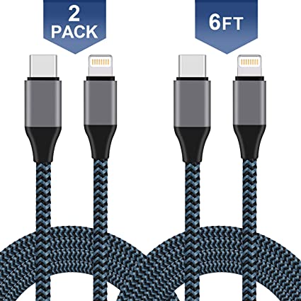 Xcords USB C to Lightning Cable, Nylon Braided [2Pack 6FT Apple Mfi Certified] Charging Syncing Cord Compatible with iPhone 11/11Pro/11Pro MAX/XS/XS MAX/XR/X/8/8Plus (Use USB-C Wall Charger)