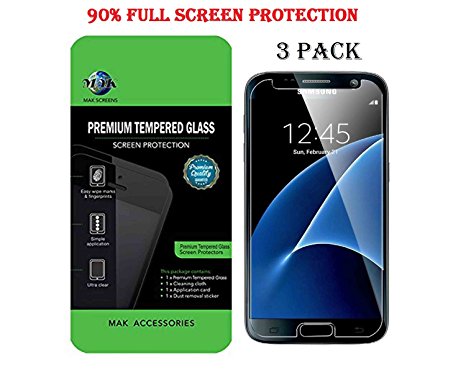 Samsung S7 Tempered Glass Screen Protector 3 Pack (0.3mm) Ultra Thin Lightweight, Hardness upto 9H 90% Fit Screen Protector for Samsung Galaxy S7
