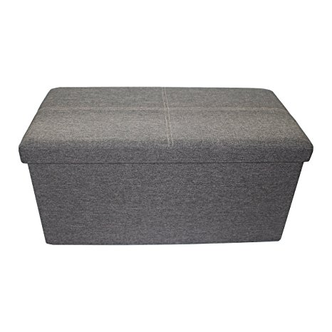 Ointime Storage Strong and Sturdy Ottoman Faux Linen Foldable Waterproof Quick and Easy Assembly Grey Footstool 30x15x15'' Toy and Shoe Chest Versatial Space-Saving