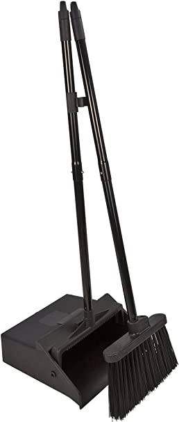 Duo-Pan Dustpan and Lobby Broom Combo, 3-Foot Overall Height, Black