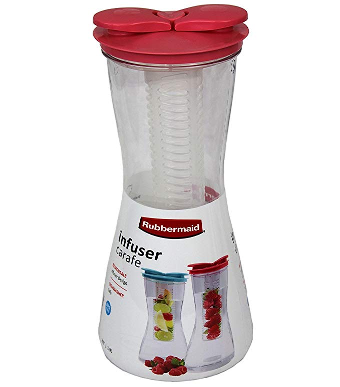 Rubbermaid Infuser Carafe Pitchers, Plastic For Fresh Fruit Infused Flavored Water, Color Coral